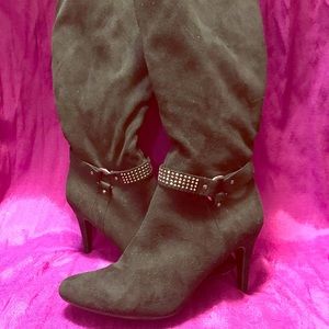 Black brushed sued like high calf boots